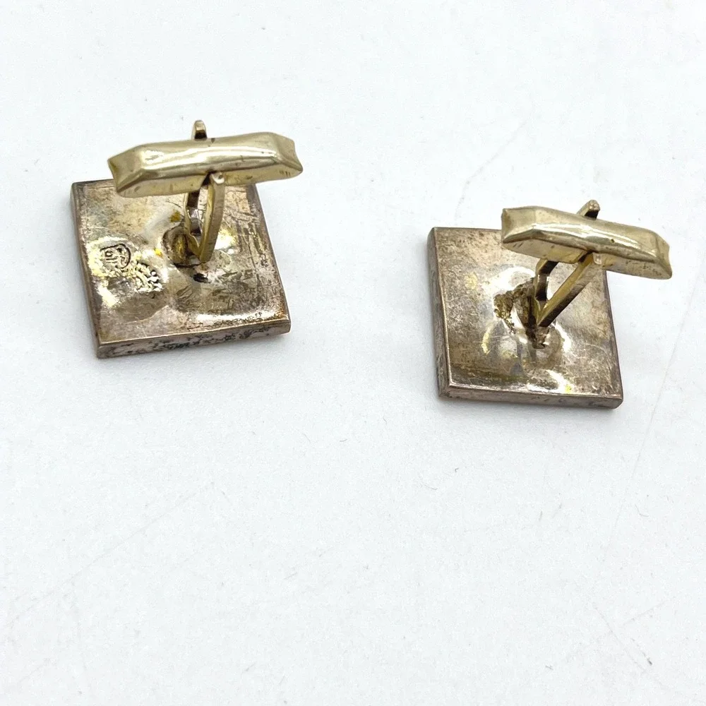 Vintage Sterling Silver Alpaca Mexico Abalone Shell Inlay Square Cufflinks‎